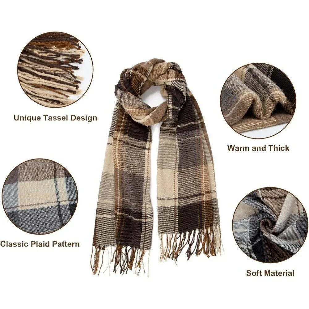 Women's khaki Beige Lattic Scarf Fashion Long Plaid Shawls Wraps Big Grid Winter